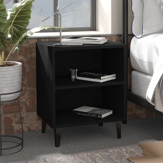 Photo of Pilvi wooden bedside cabinet in black with metal legs
