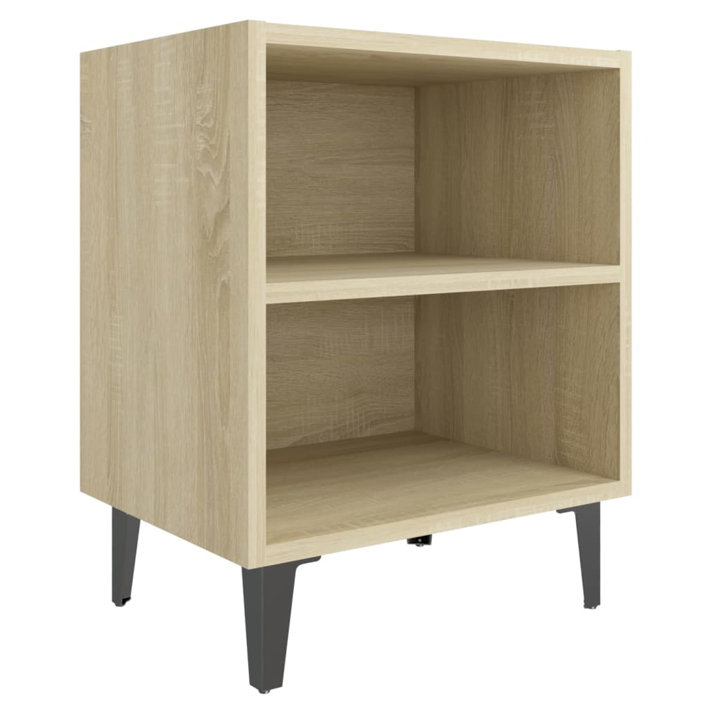 Pilvi Wooden Bedside Cabinet In Sonoma Oak With Metal Legs