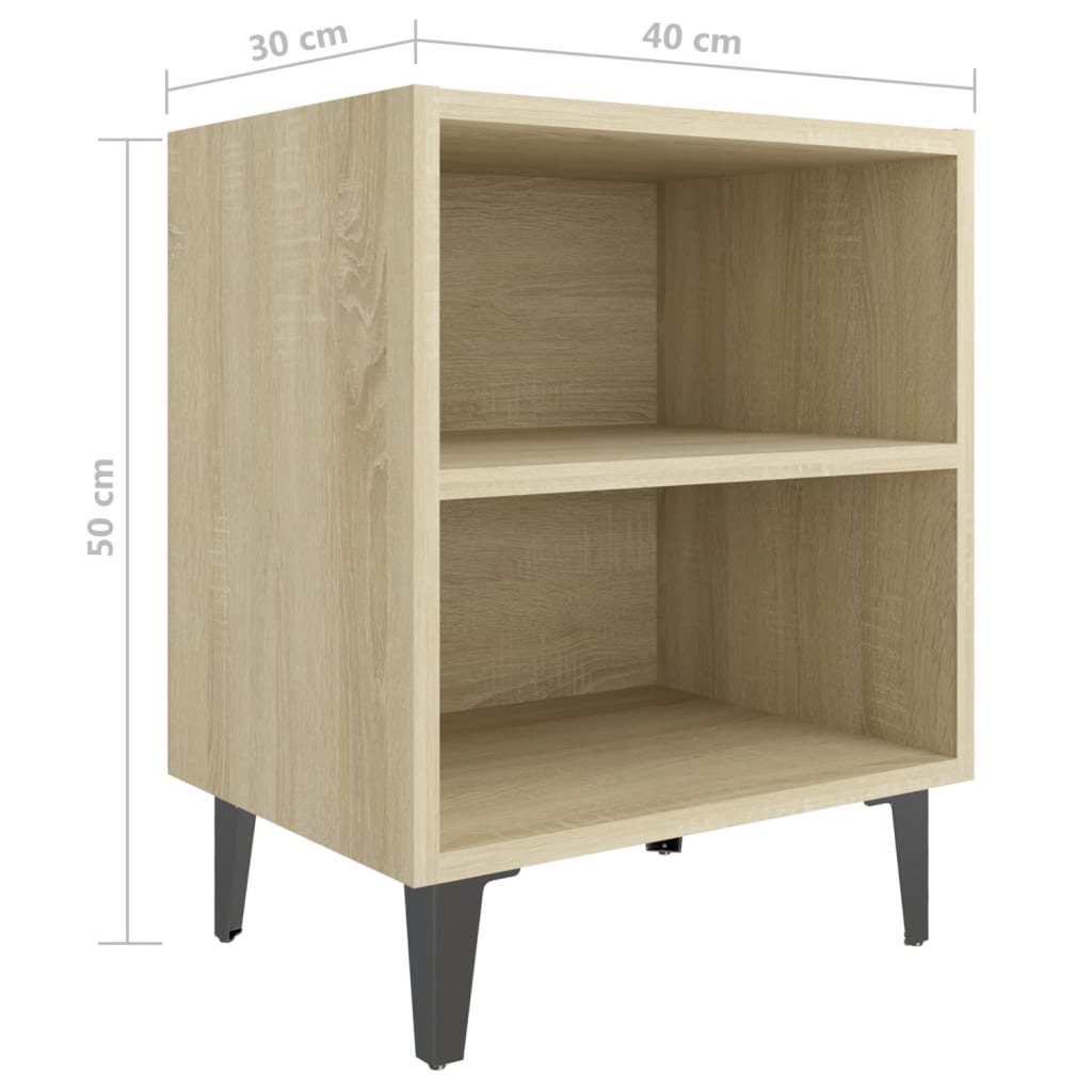 Pilvi Wooden Bedside Cabinet In Sonoma Oak With Metal Legs