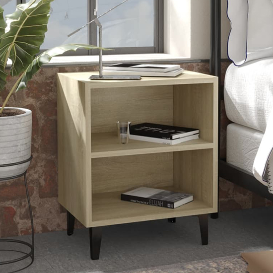 Read more about Pilvi wooden bedside cabinet in sonoma oak with metal legs