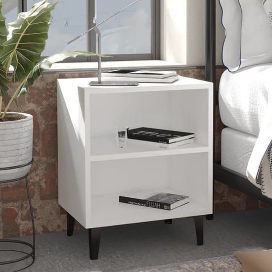 Product photograph of Pilvi Wooden Bedside Cabinet In White With Metal Legs from Furniture in Fashion