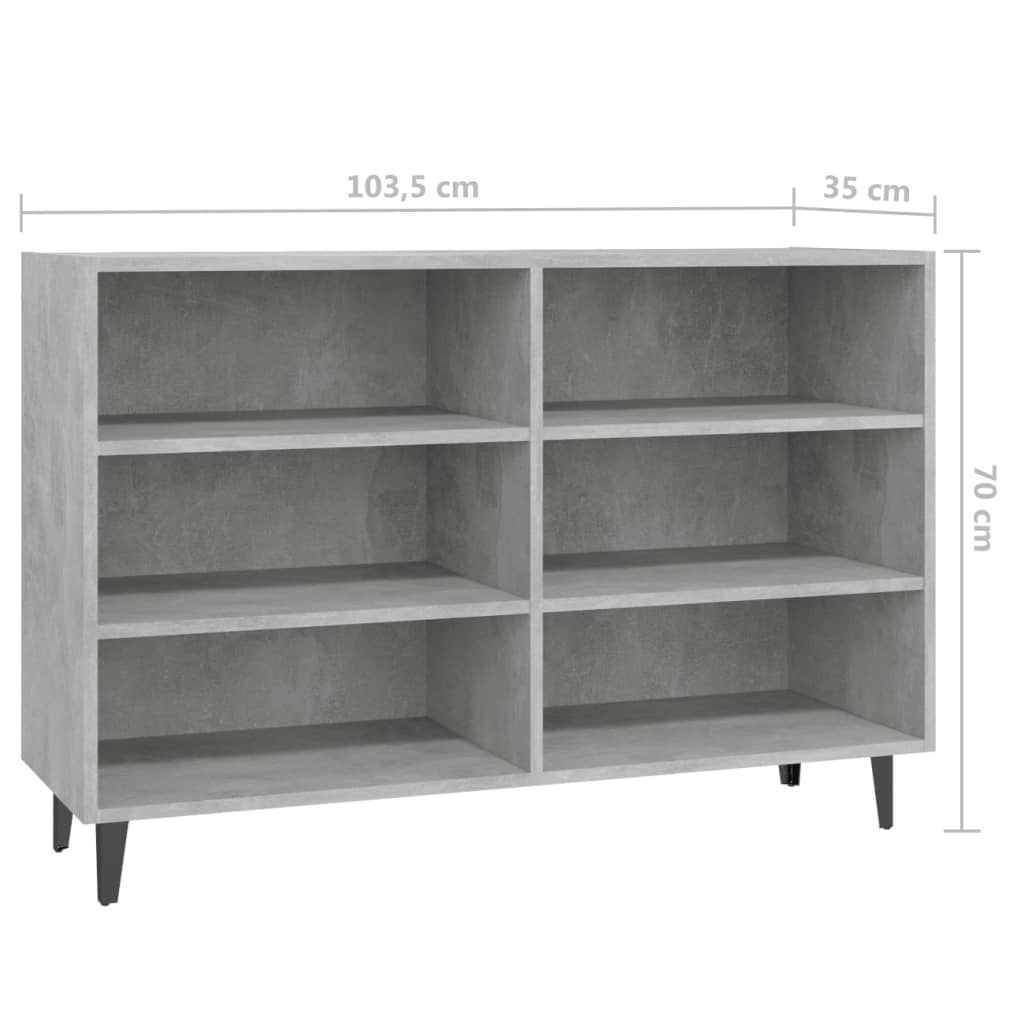 Pilvi Wooden Bookcase With 6 Shelves In Concrete Effect