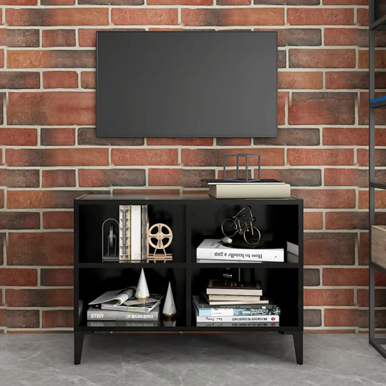 Pilvi Wooden TV Stand In Black With Metal Legs Furniture in Fashion