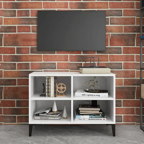 Read more about Pilvi wooden tv stand in white with metal legs