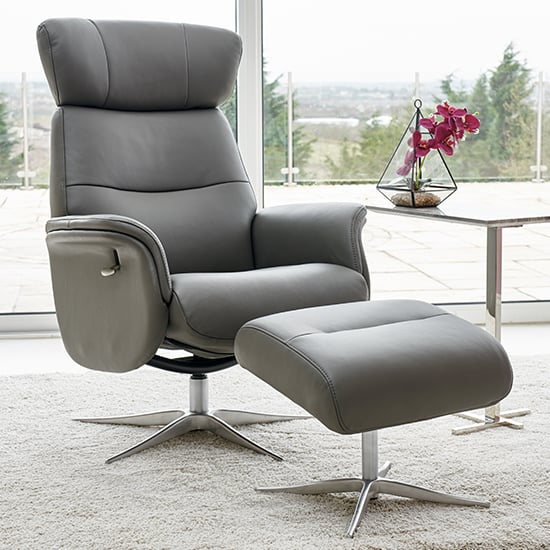 Pimlico Leather Match Swivel Recliner Chair In Charcoal
