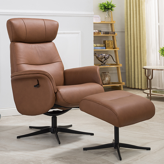 Pimlico Leather Match Swivel Recliner Chair In Tan