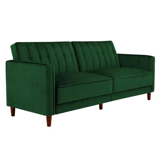 Pina Velvet Sofa Bed With Wooden Legs In Green