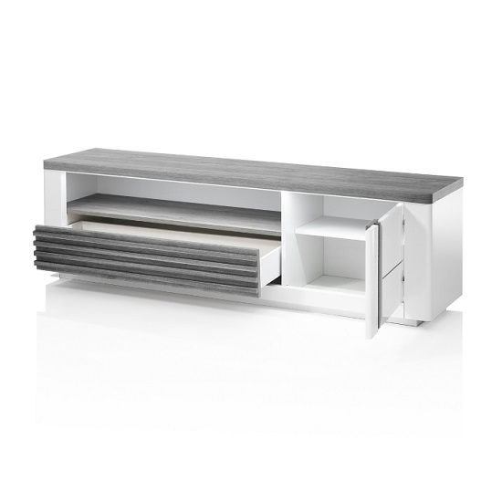 Pinellas Large TV Stand In Grey Oak And White Lacquered Gloss_3