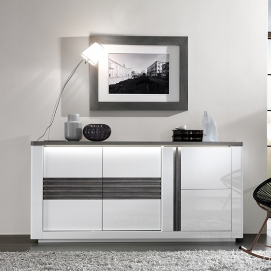 Pinellas Small Sideboard In Grey Oak And White Lacquered