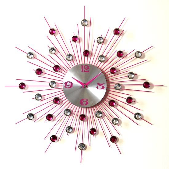Pink & Clear Diamante Wall Clock, PHCM288P Furniture in Fashion