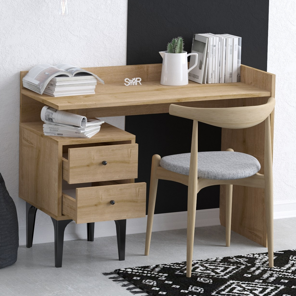 Pinnacle Wooden Laptop Desk with 2 Drawers in Oak
