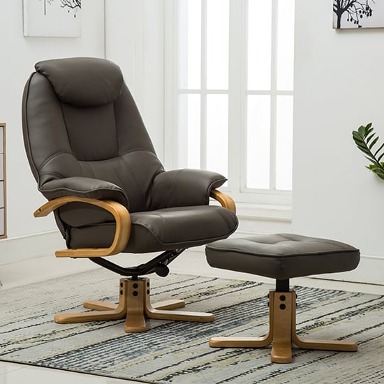 Pinner Plush Swivel Recliner Chair And Footstool In Brown