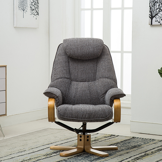 Pinner Fabric Swivel Recliner Chair And Footstool In Grey_6