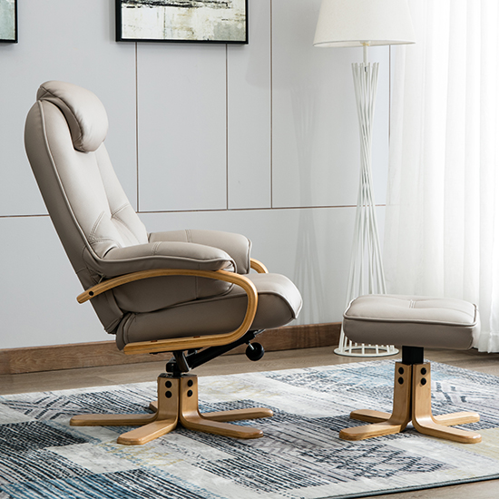 Pinner Plush Swivel Recliner Chair And Footstool In Pebble_4