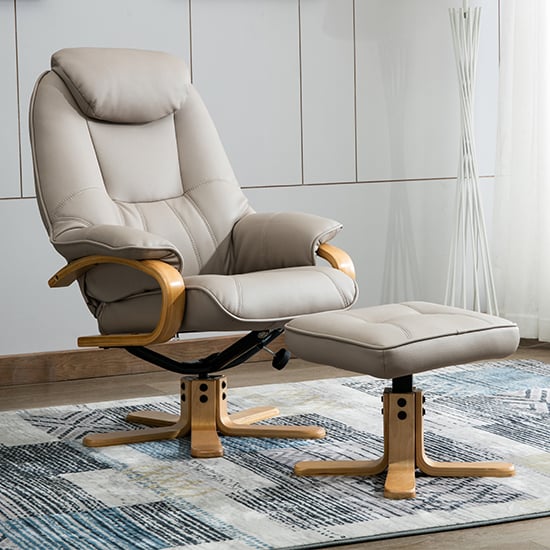 Pinner Plush Swivel Recliner Chair And Footstool In Pebble