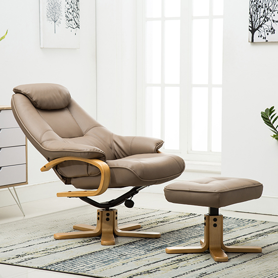 Pinner Plush Swivel Recliner Chair And Footstool In Truffle_2
