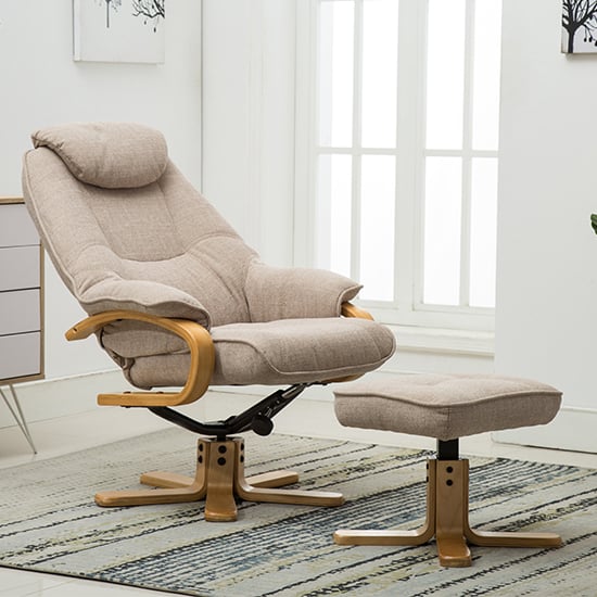 Pinner Fabric Swivel Recliner Chair And Footstool In Wheat_2