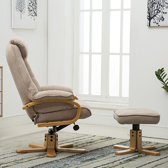 Pinner Fabric Swivel Recliner Chair And Footstool In Wheat FiF