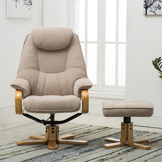 Pinner Fabric Swivel Recliner Chair And Footstool In Wheat_5