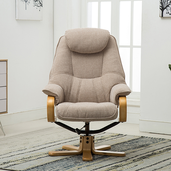 Pinner Fabric Swivel Recliner Chair And Footstool In Wheat FiF