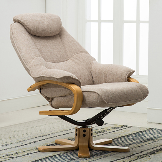Pinner Fabric Swivel Recliner Chair And Footstool In Wheat_7
