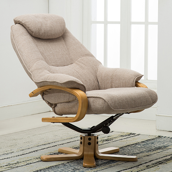 Pinner Fabric Swivel Recliner Chair And Footstool In Wheat FiF