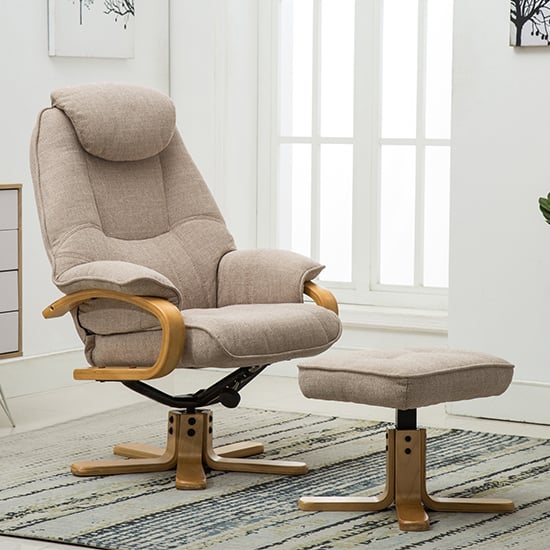 Pinner Fabric Swivel Recliner Chair And Footstool In Wheat_1