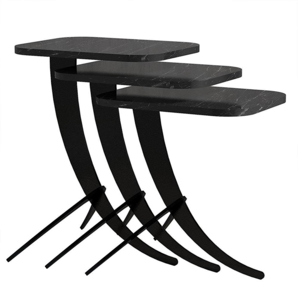 Pion Black Marble Effect Nesting Side Tables with Metal Legs