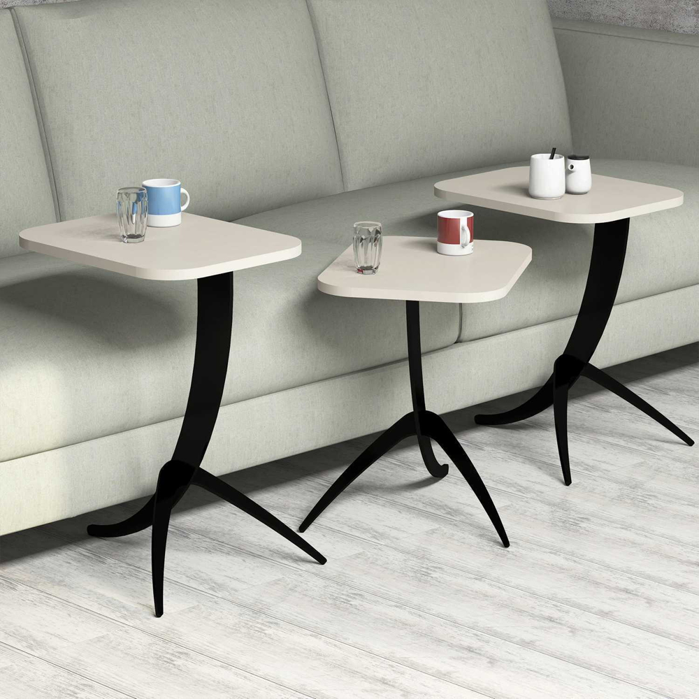 Pion Cream Wooden Nesting Side Tables with Black Metal Legs