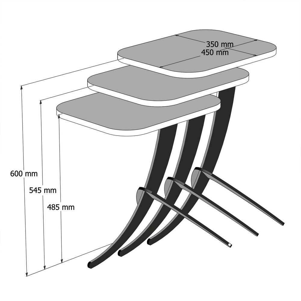 Pion Cream Wooden Nesting Side Tables with Black Metal Legs