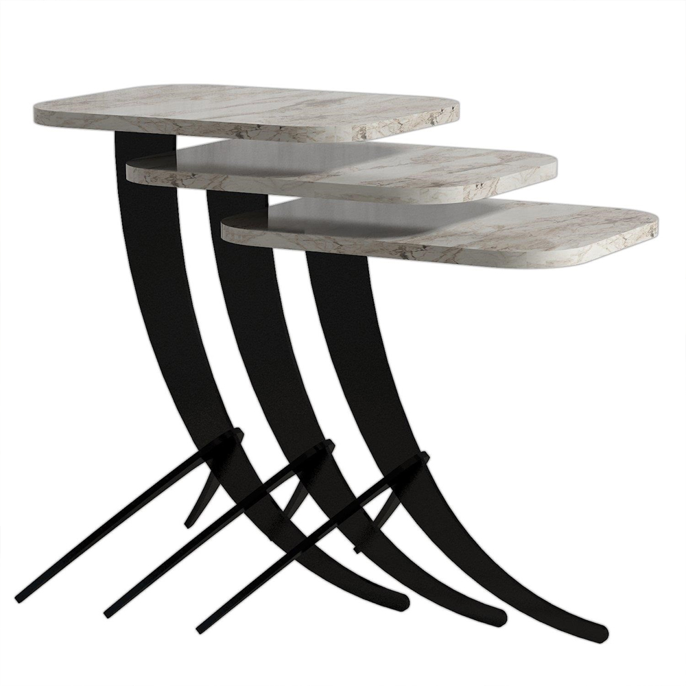 Pion White Marble Effect Nesting Side Tables with Metal Legs