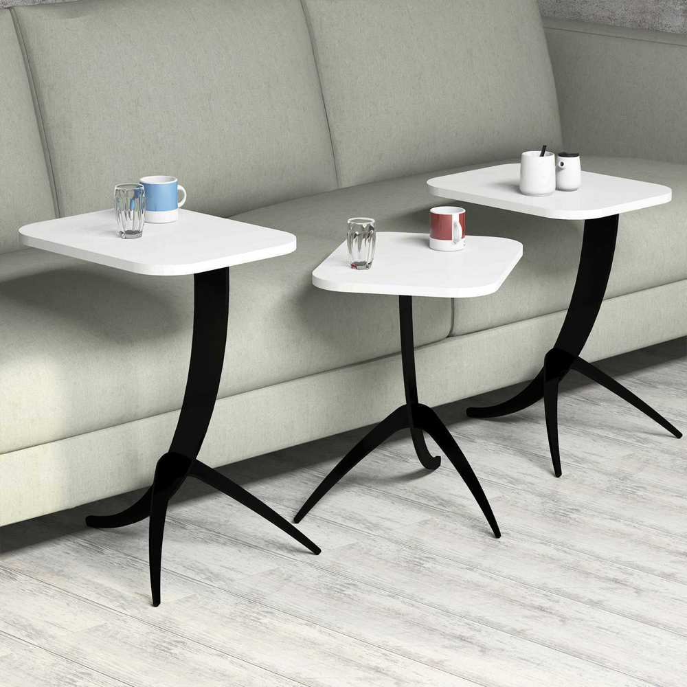 Pion White Wooden Nesting Side Tables with Black Metal Legs