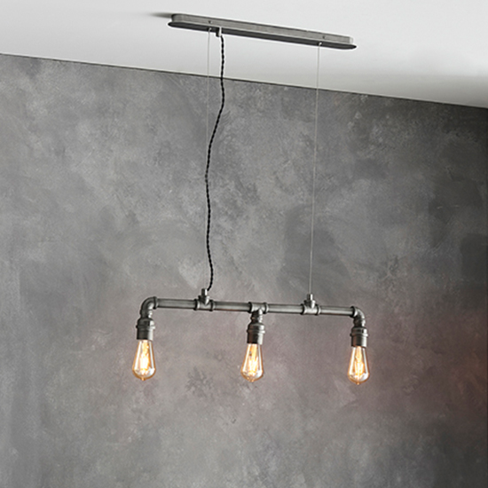 Read more about Pipe 3 lights industrial ceiling pendant light in aged pewter