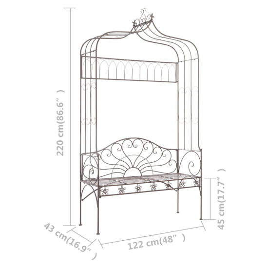 Piper 122cm Wrought Iron Garden Seating Bench In Antique Brown
