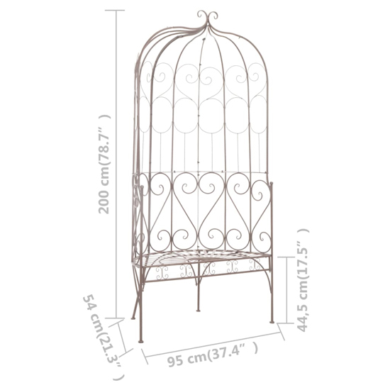 Piper 95cm Wrought Iron Garden Seating Bench In Antique Brown