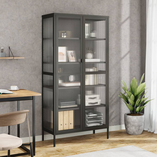 Product photograph of Piper Glass And Steel Display Cabinet With 2 Doors In Black from Furniture in Fashion