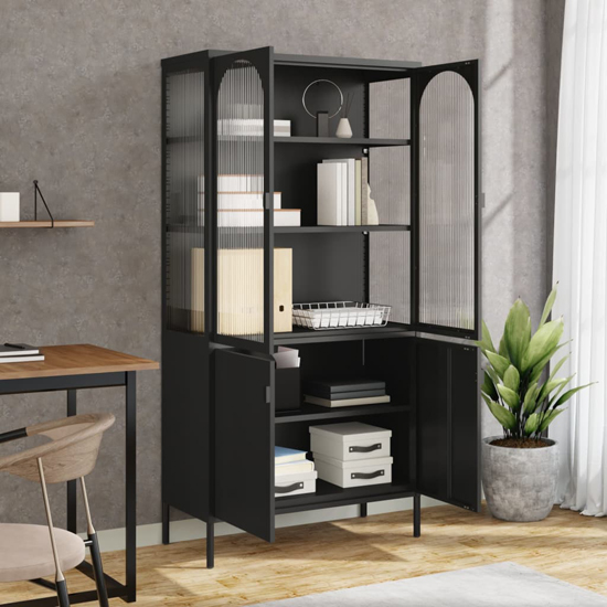 Piper Glass And Steel Display Cabinet With 4 Doors In Black