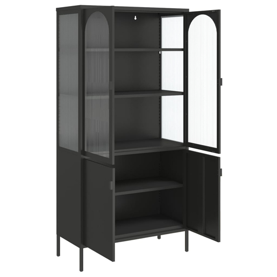 Piper Glass And Steel Display Cabinet With 4 Doors In Black