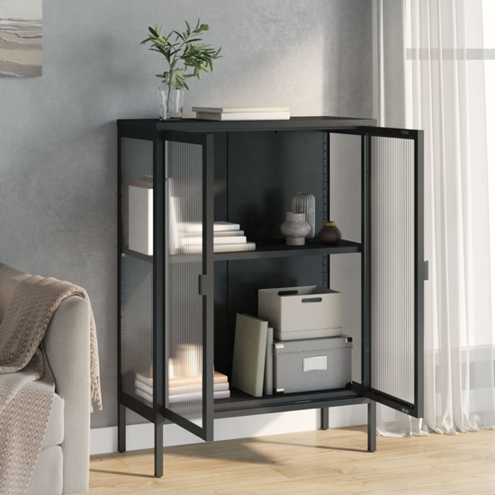 Piper Glass And Steel Sideboard With 2 Doors In Black