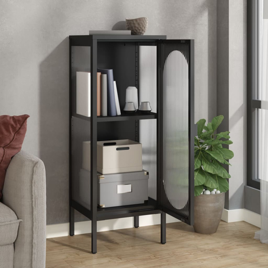 Piper Glass And Steel Storage Cabinet With 1 Door In Black