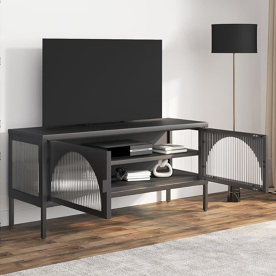 Piper Glass And Steel TV Stand With 2 Doors In Black