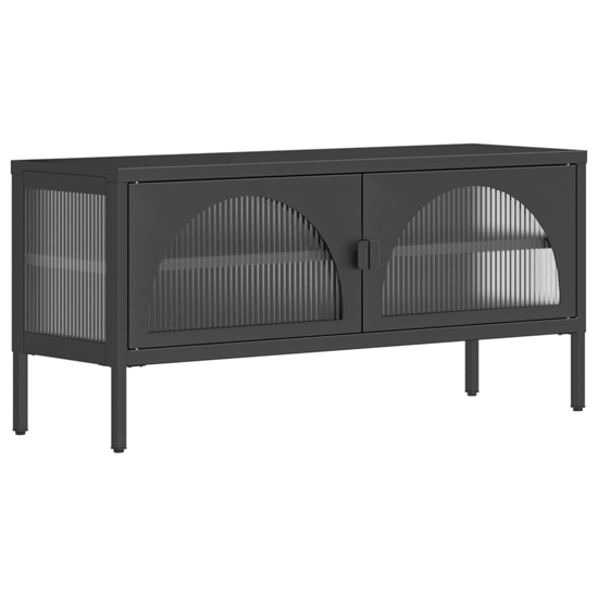 Piper Glass And Steel TV Stand With 2 Doors In Black