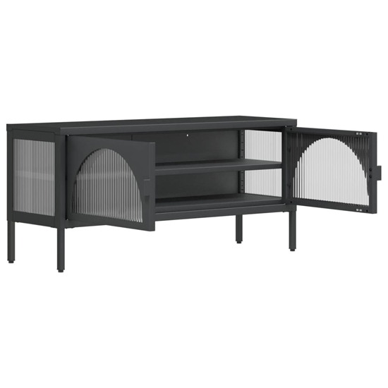 Piper Glass And Steel TV Stand With 2 Doors In Black