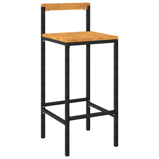 Piper Solid Wood 3 Piece Garden Bar Set In Black Poly Rattan