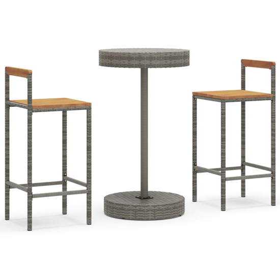 Piper Solid Wood 3 Piece Garden Bar Set In Grey Poly Rattan