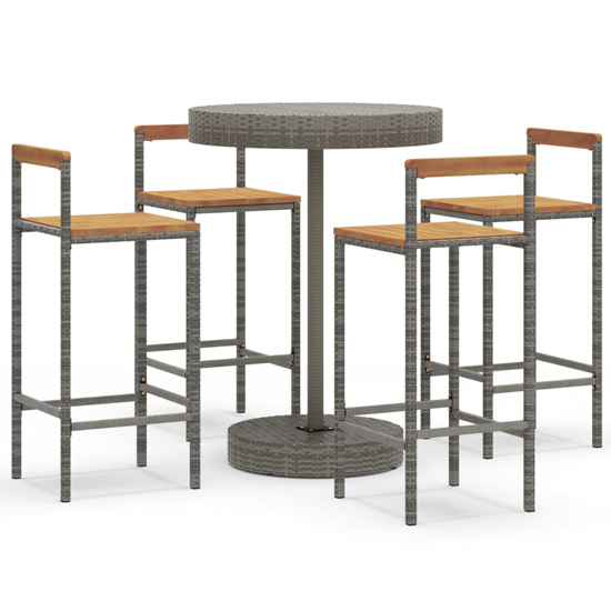 Piper Solid Wood 5 Piece Garden Bar Set In Grey Poly Rattan