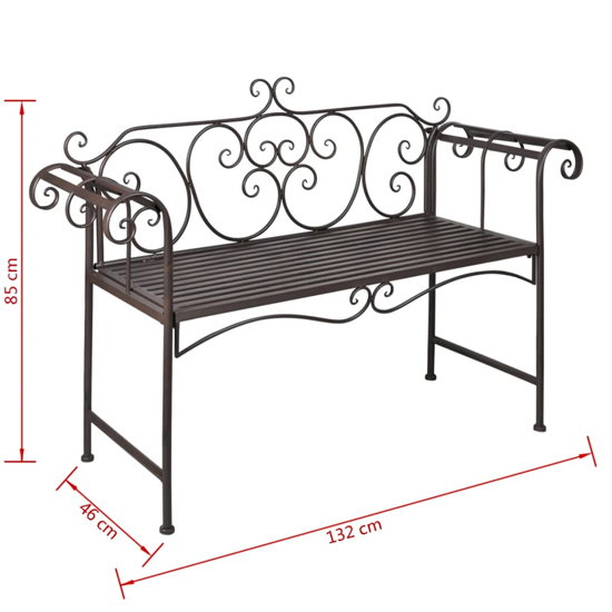 Piper Steel Garden Seating Bench In Antique Brown