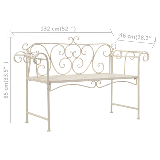 Piper Steel Garden Seating Bench In Antique White