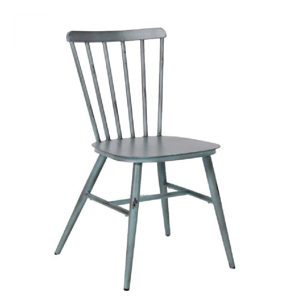 Piper Vintage Blue Aluminium Side Chairs In Pair