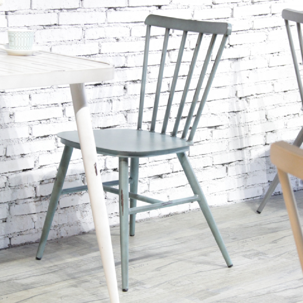 Piper Vintage Blue Aluminium Side Chairs In Pair